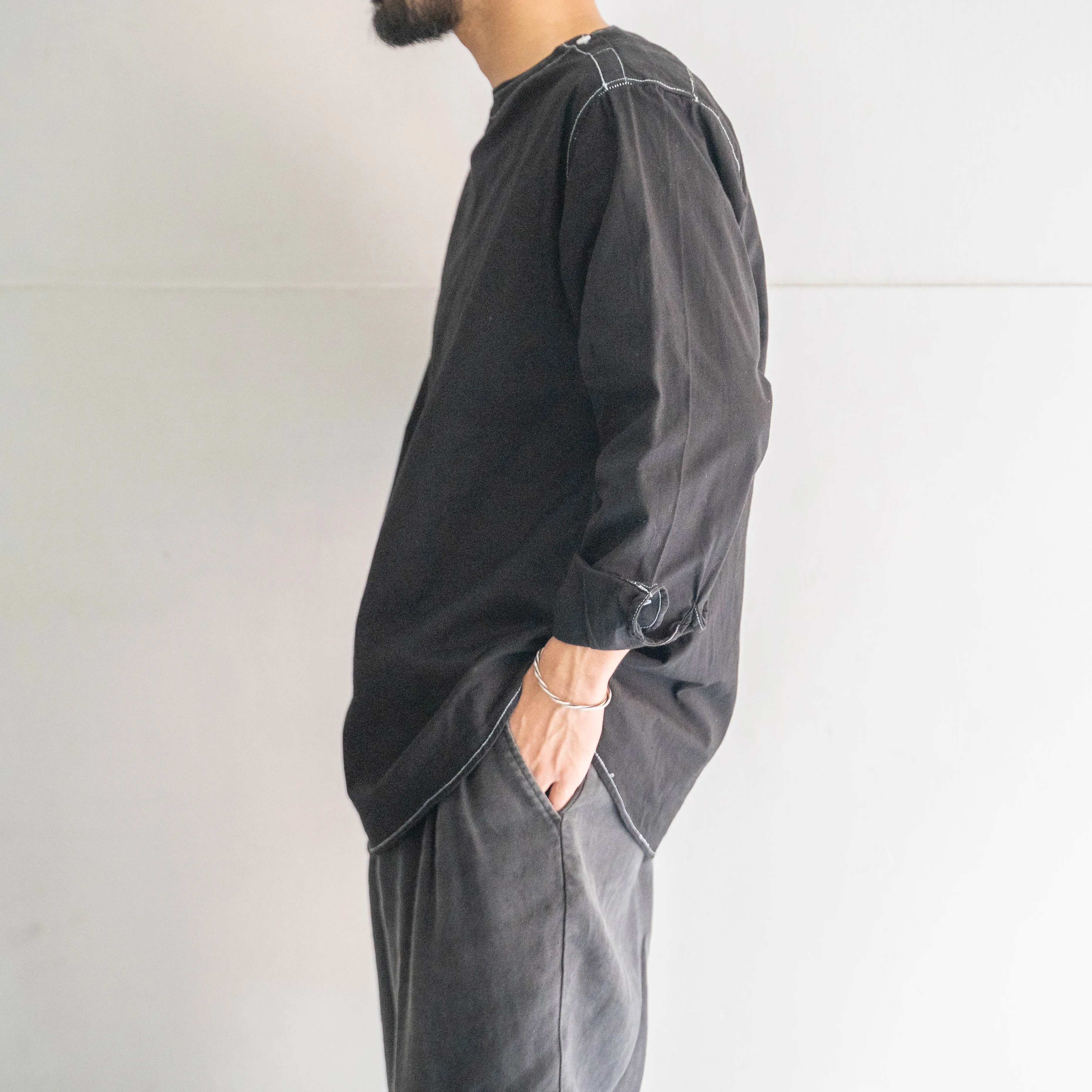 1990s Romania military Sleeping shirt 'dead stock' -black dyed-