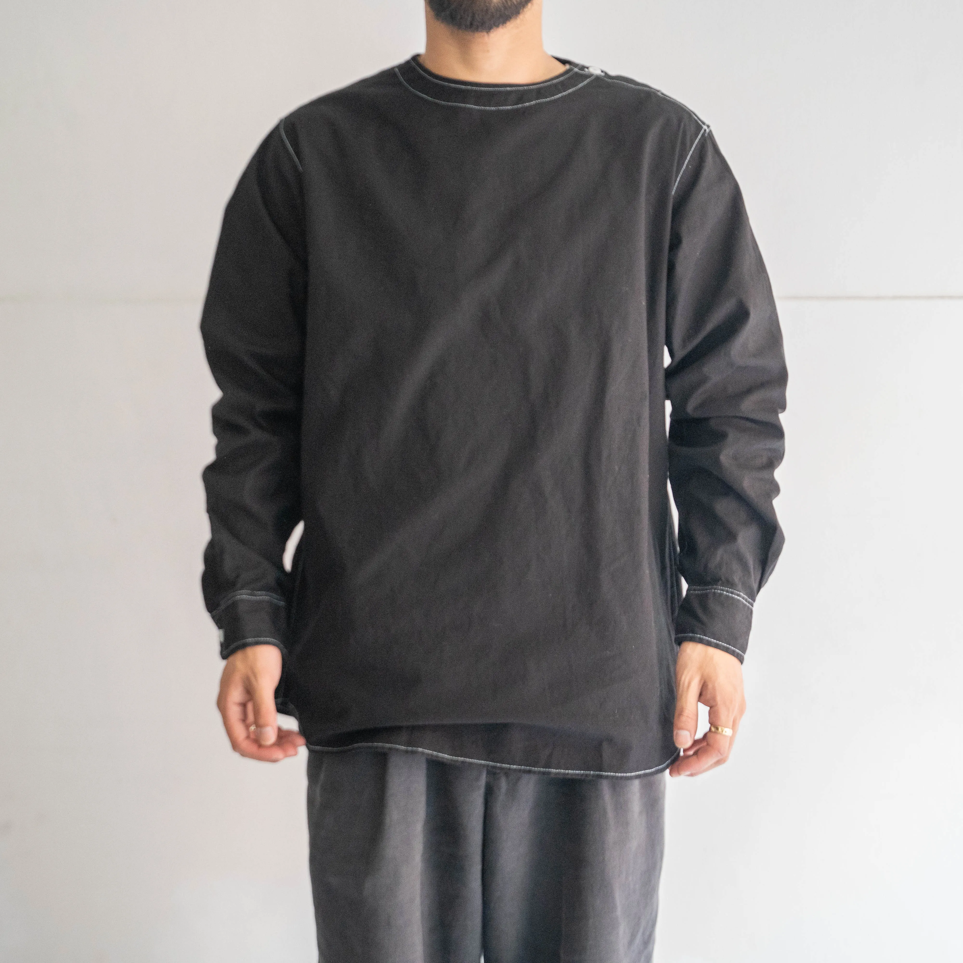 1990s Romania military Sleeping shirt 'dead stock' -black dyed-