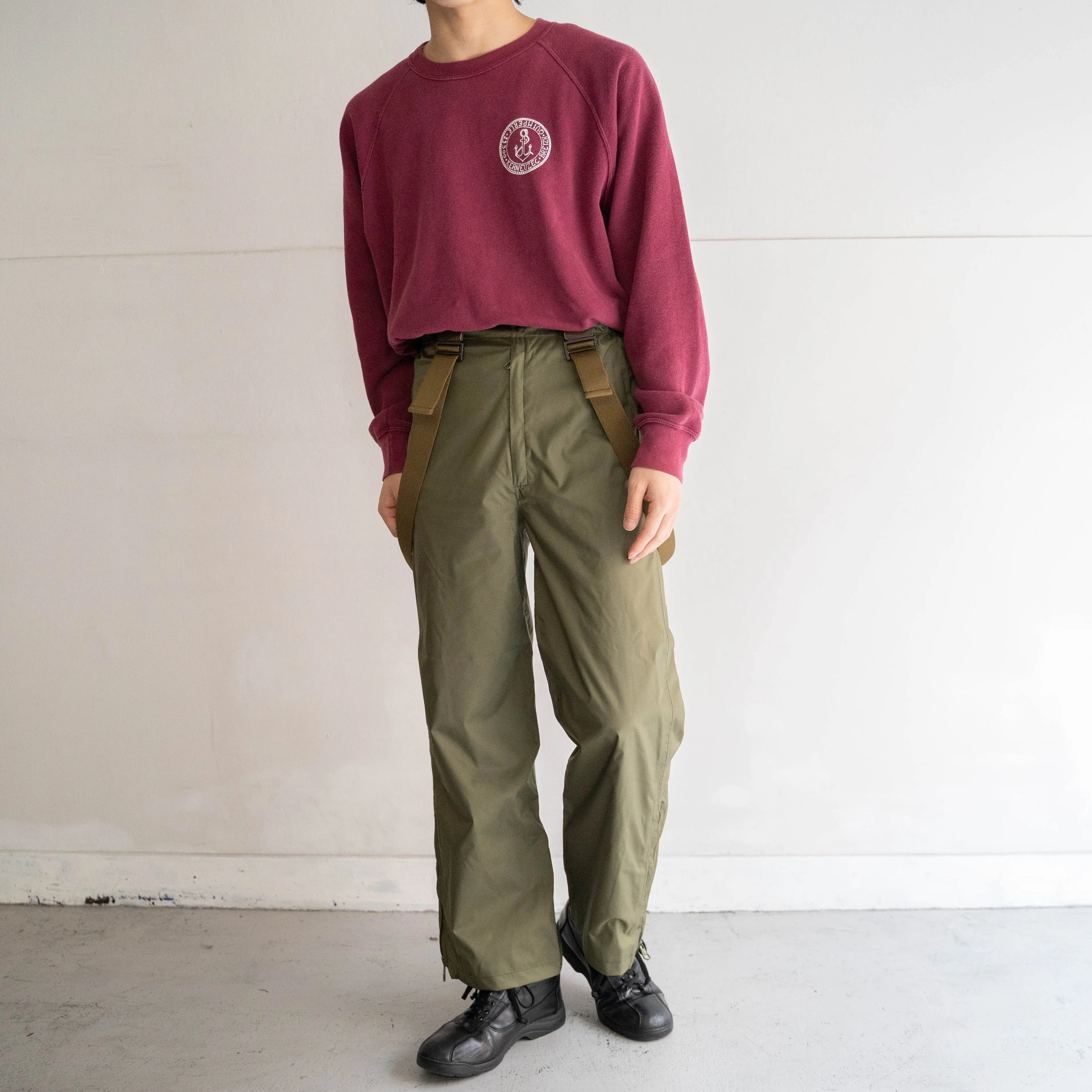 2000s Italian military green color nylon waist overall 'rare color' 'dead stock'