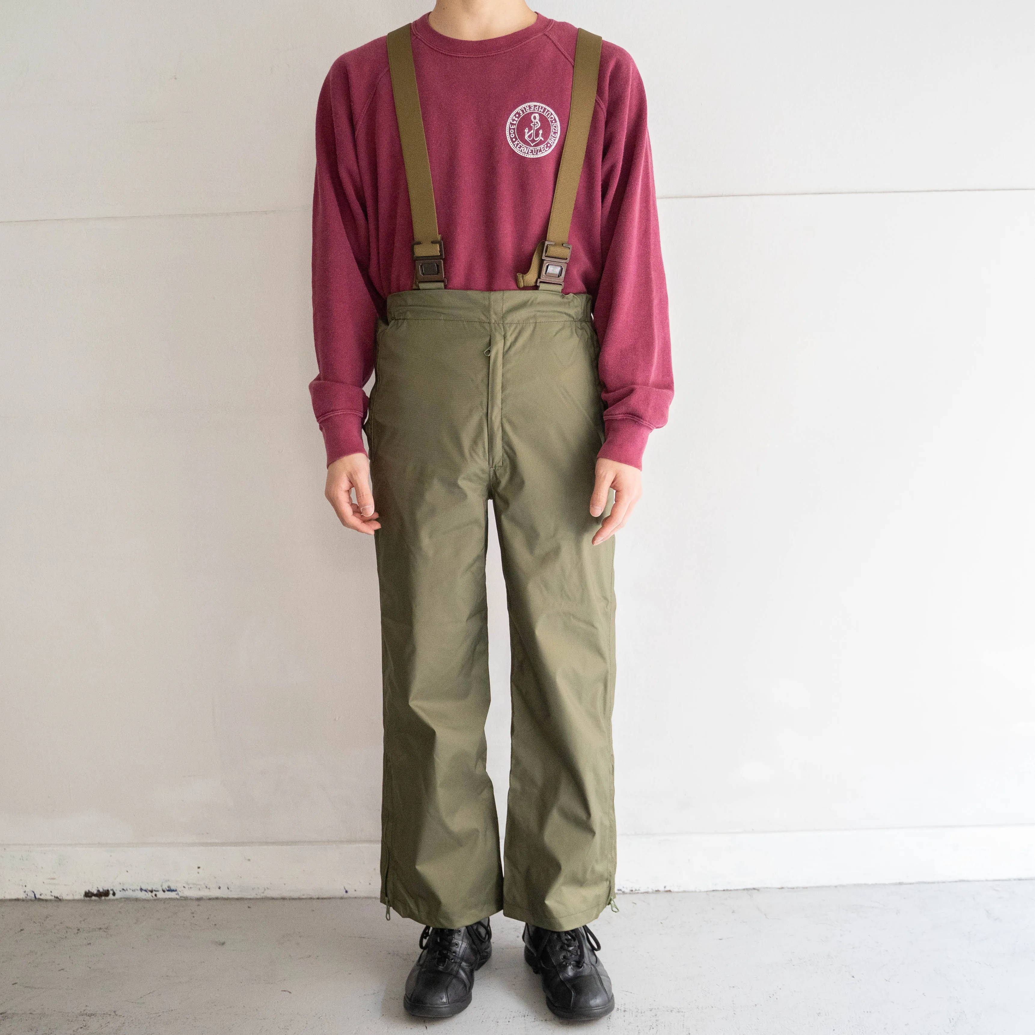 2000s Italian military green color nylon waist overall 'rare color' 'dead stock'