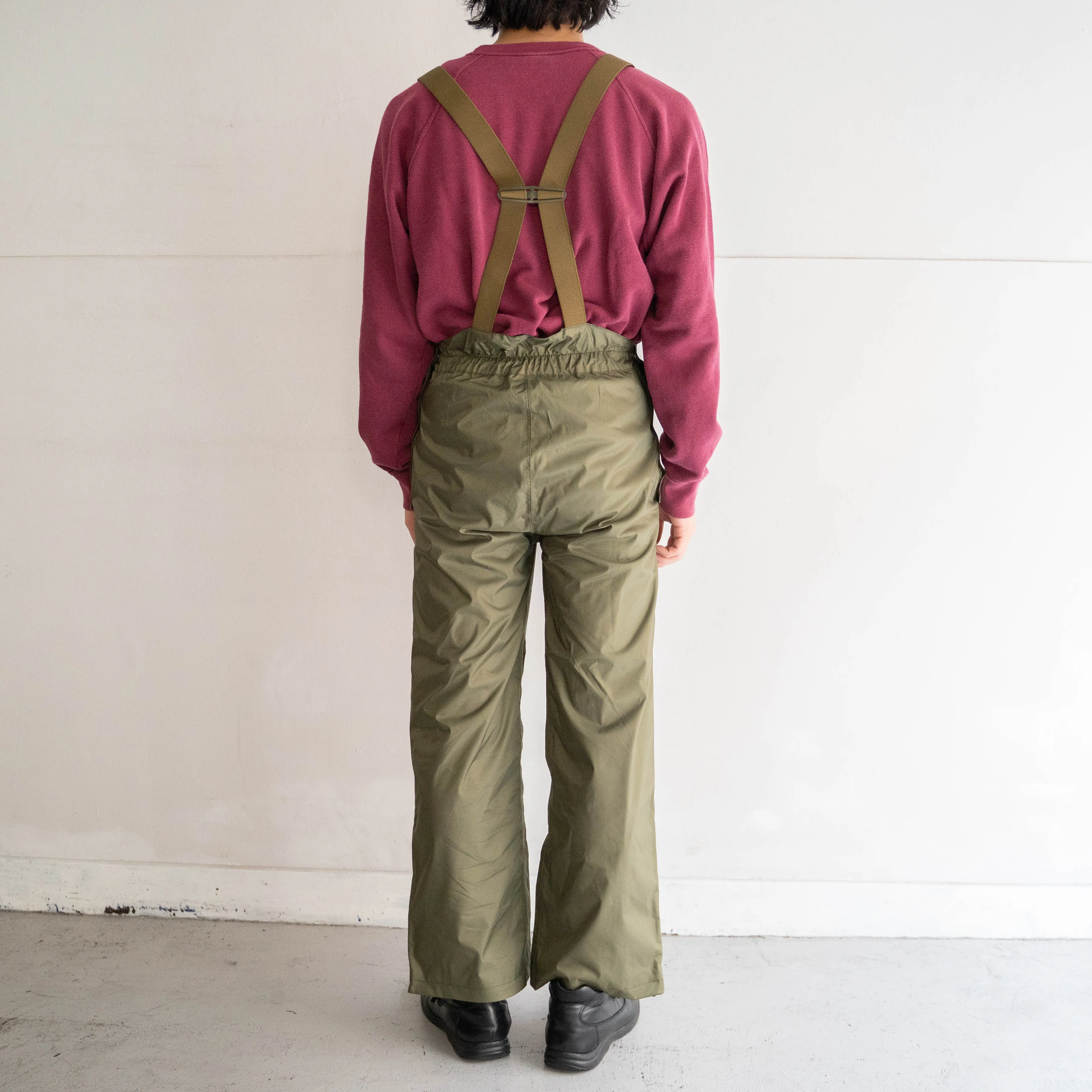 2000s Italian military green color nylon waist overall 'rare color' 'dead stock'