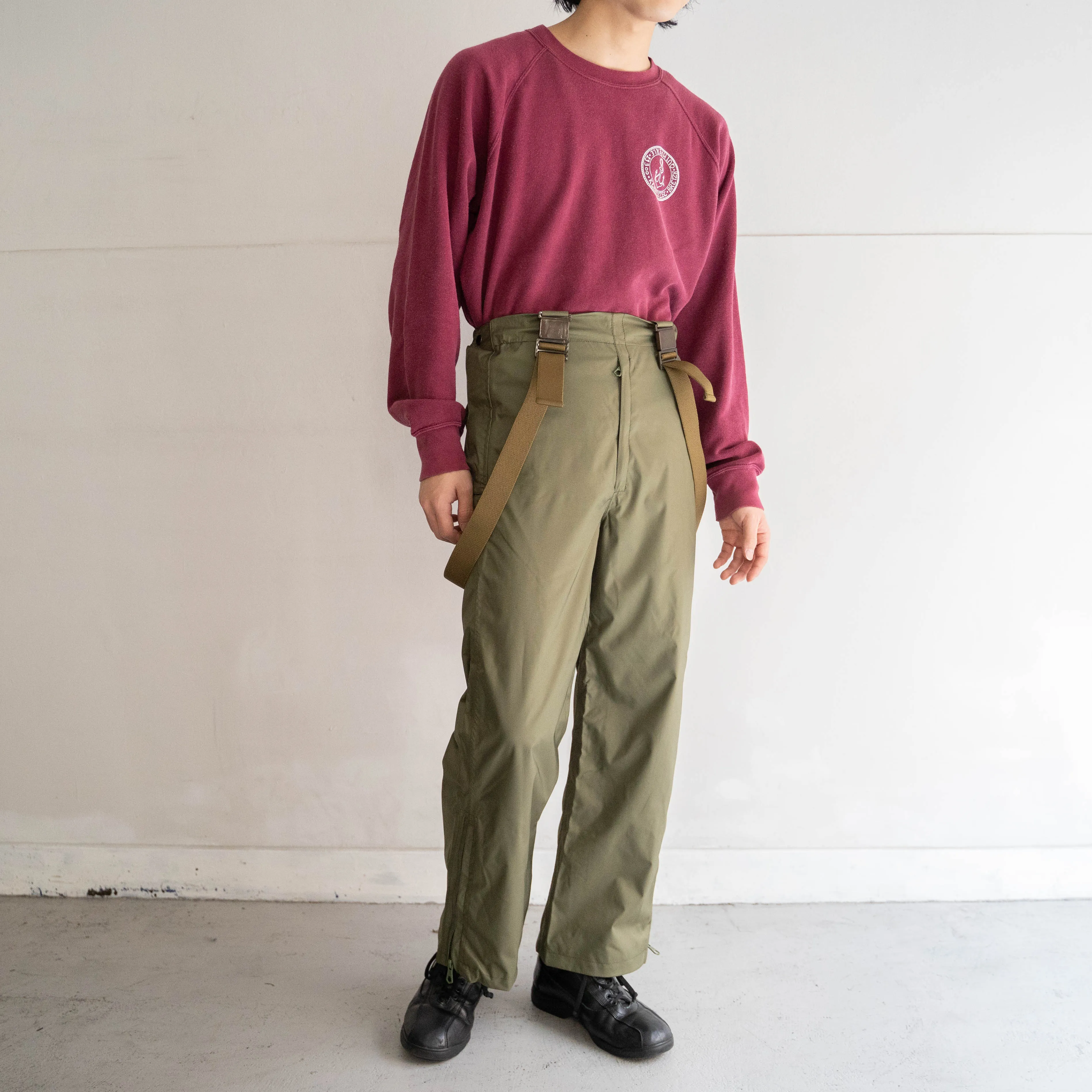 2000s Italian military green color nylon waist overall 'rare color' 'dead stock'