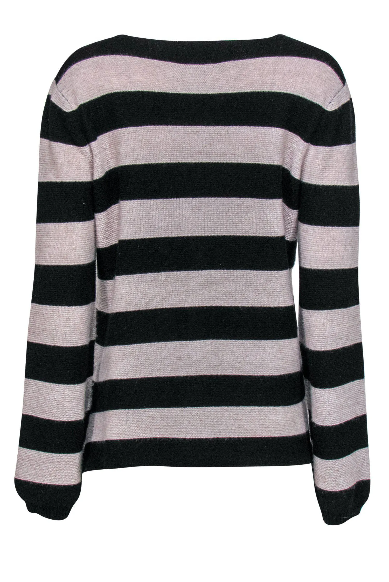 27 Miles - Grey & Black Striped V-Neck Cashmere Sweater Sz S