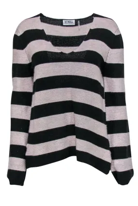 27 Miles - Grey & Black Striped V-Neck Cashmere Sweater Sz S