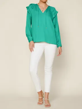 Adele Ruffled Split Neck Top