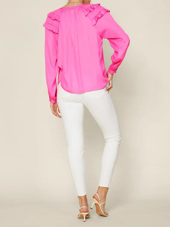 Adele Ruffled Split Neck Top