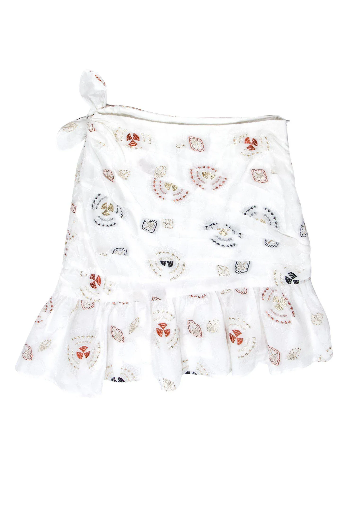 A.L.C. - White Ruched Miniskirt w/ Embroidery Sz 2