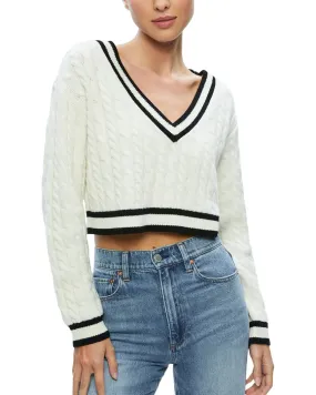 Alice   Olivia Ayden Cropped V-Neck Wool & Cashmere-Blend Pullover
