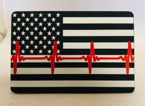 American Flag With Thin Red Heartbeat EMT Hitch Cover