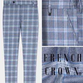 Amethyst Smoke Blue Checked Wool Blend Pant