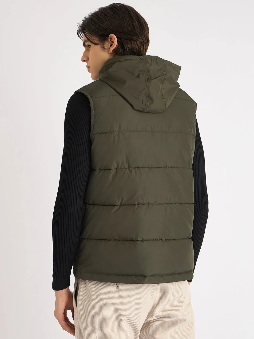 Antony Morato Men Green Solid Hooded Sleeveless Puffer Jacket