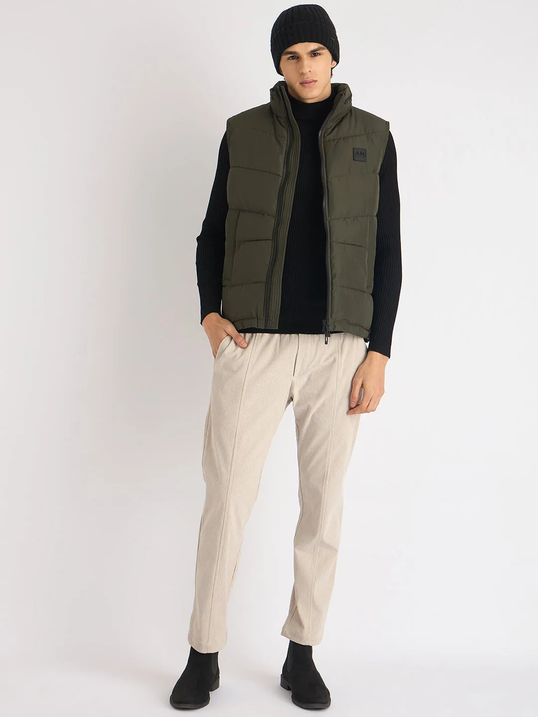 Antony Morato Men Green Solid Hooded Sleeveless Puffer Jacket