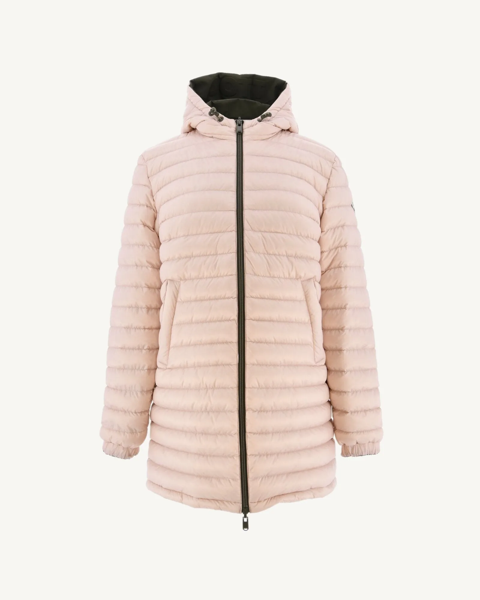 Army/Soft pink Roma long reversible puffer jacket