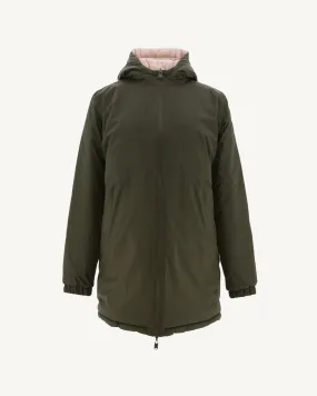 Army/Soft pink Roma long reversible puffer jacket