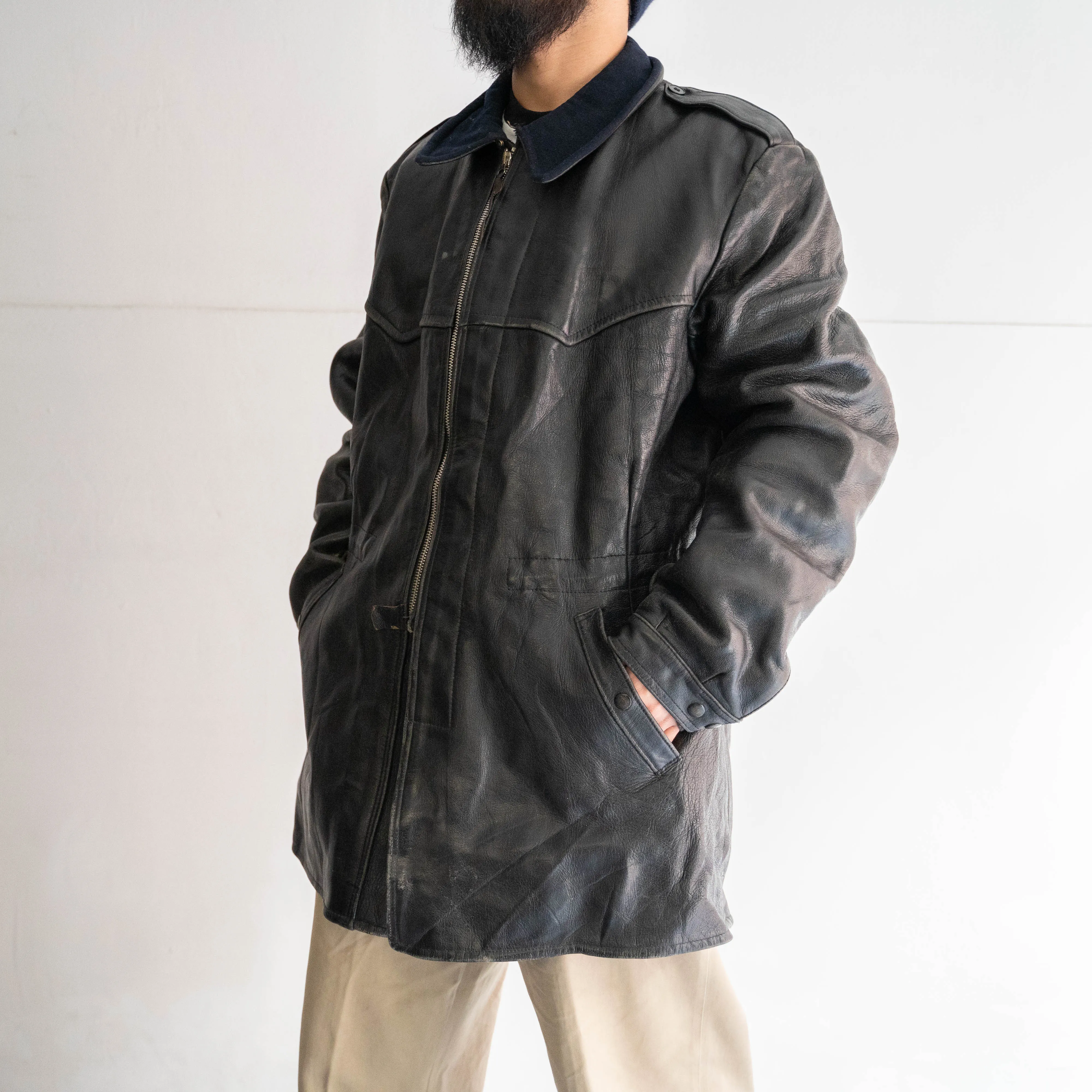 around 1950s Swedish military leather car coat