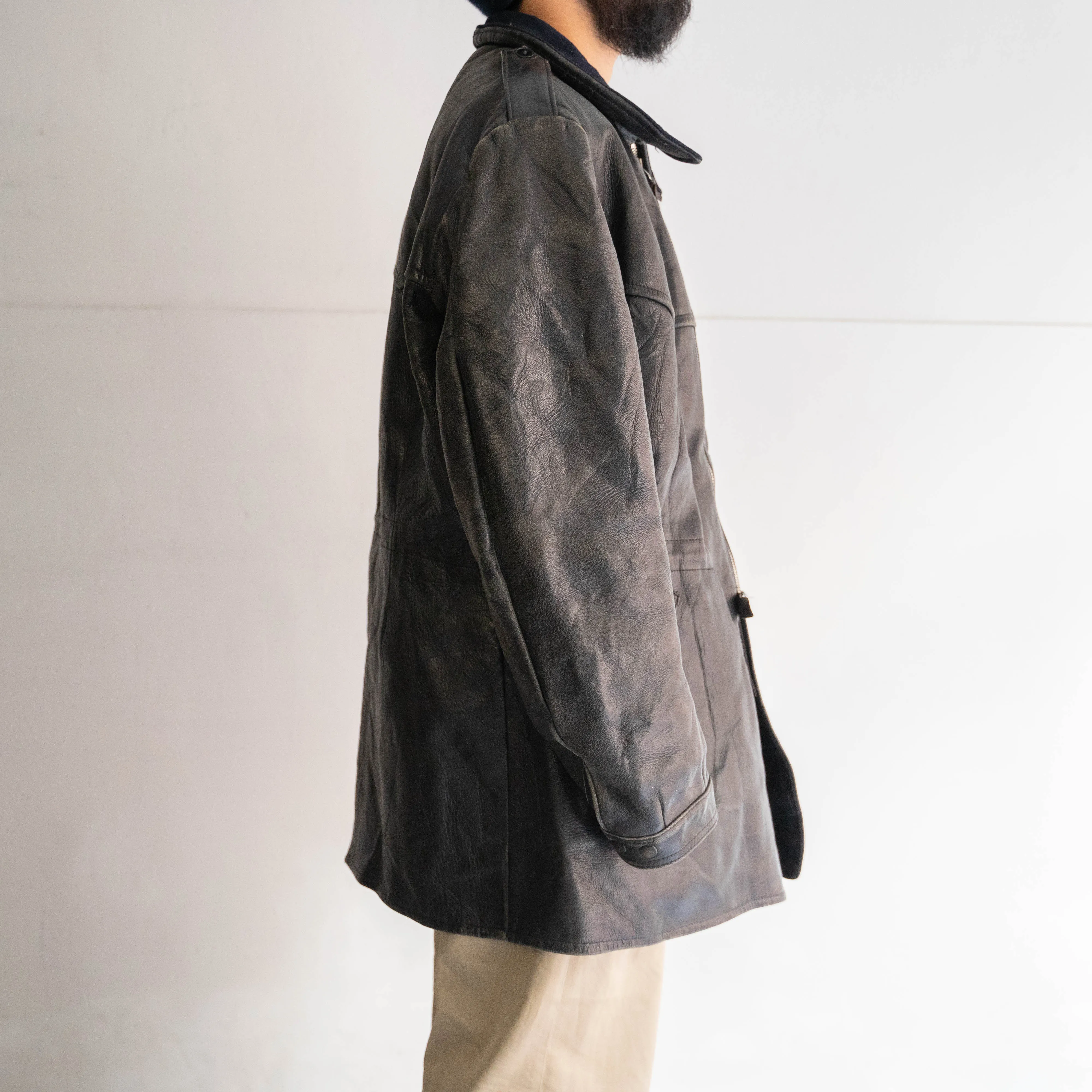 around 1950s Swedish military leather car coat