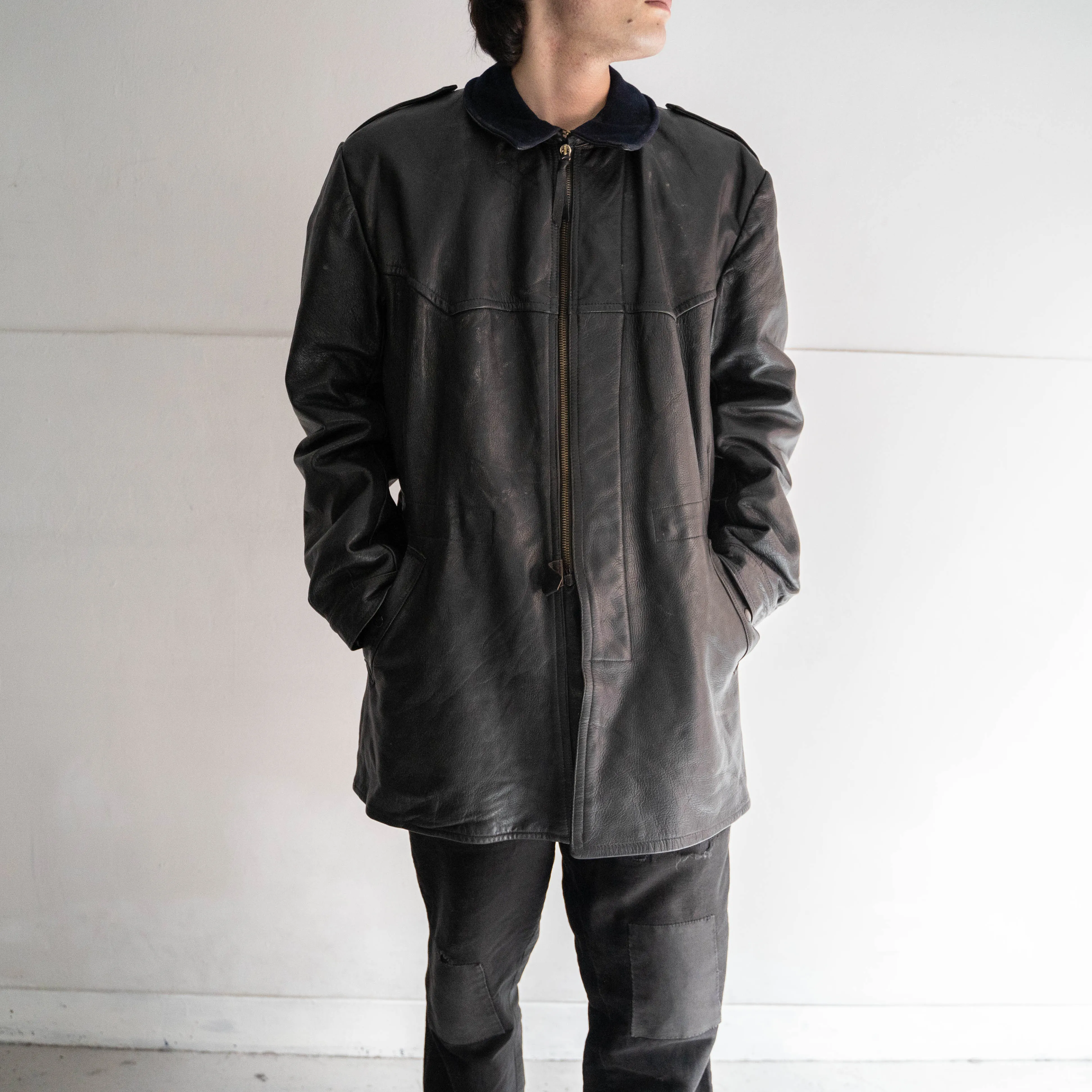 around 1950s Swedish military leather car coat