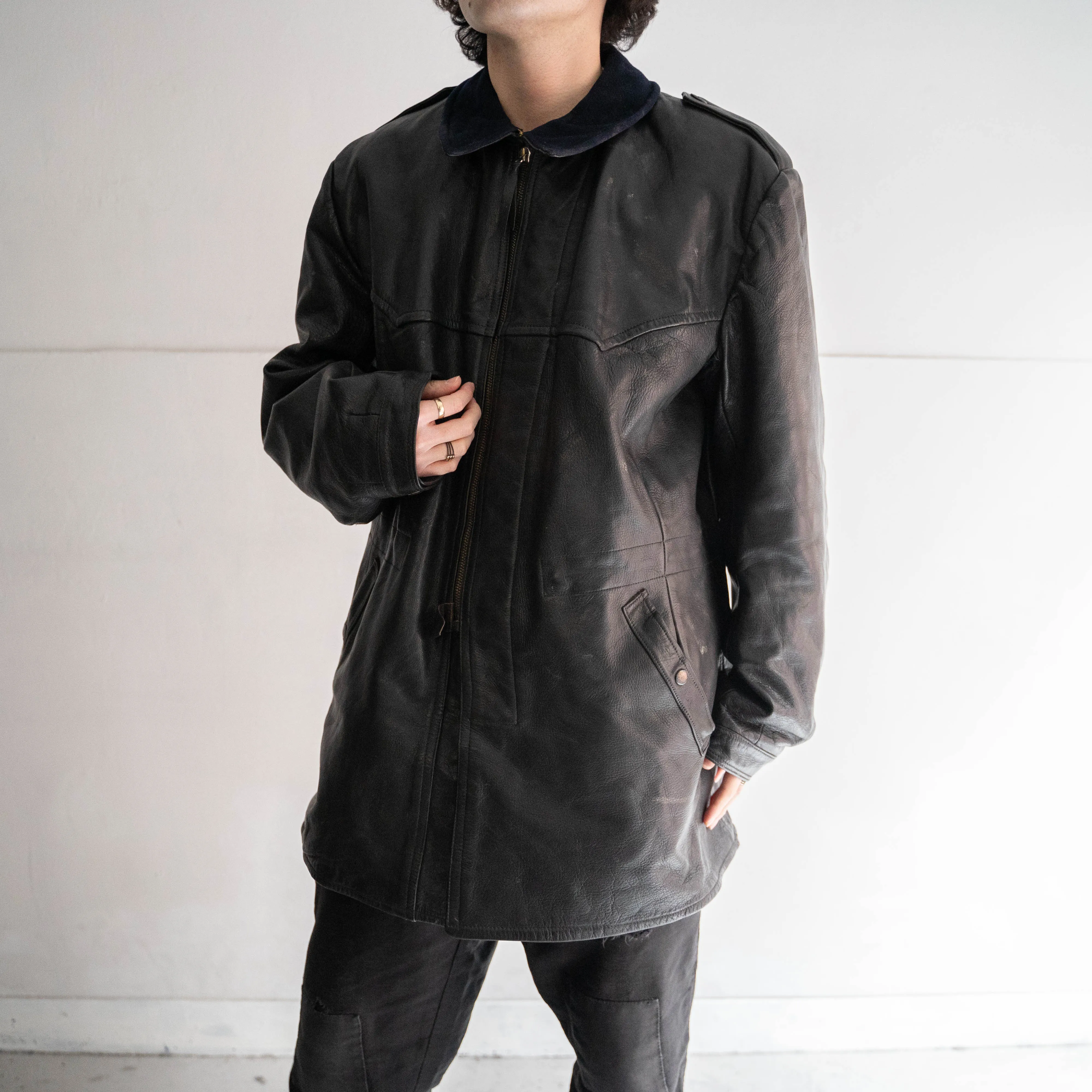 around 1950s Swedish military leather car coat