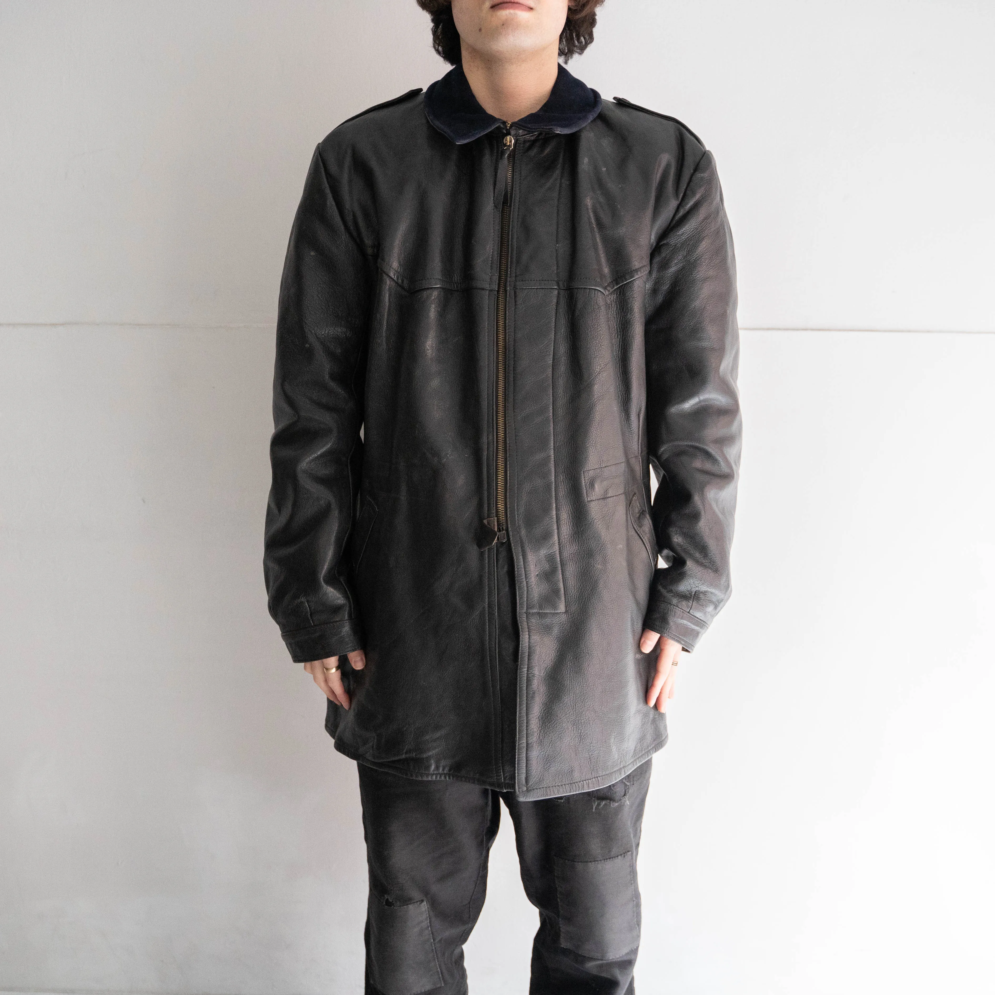 around 1950s Swedish military leather car coat