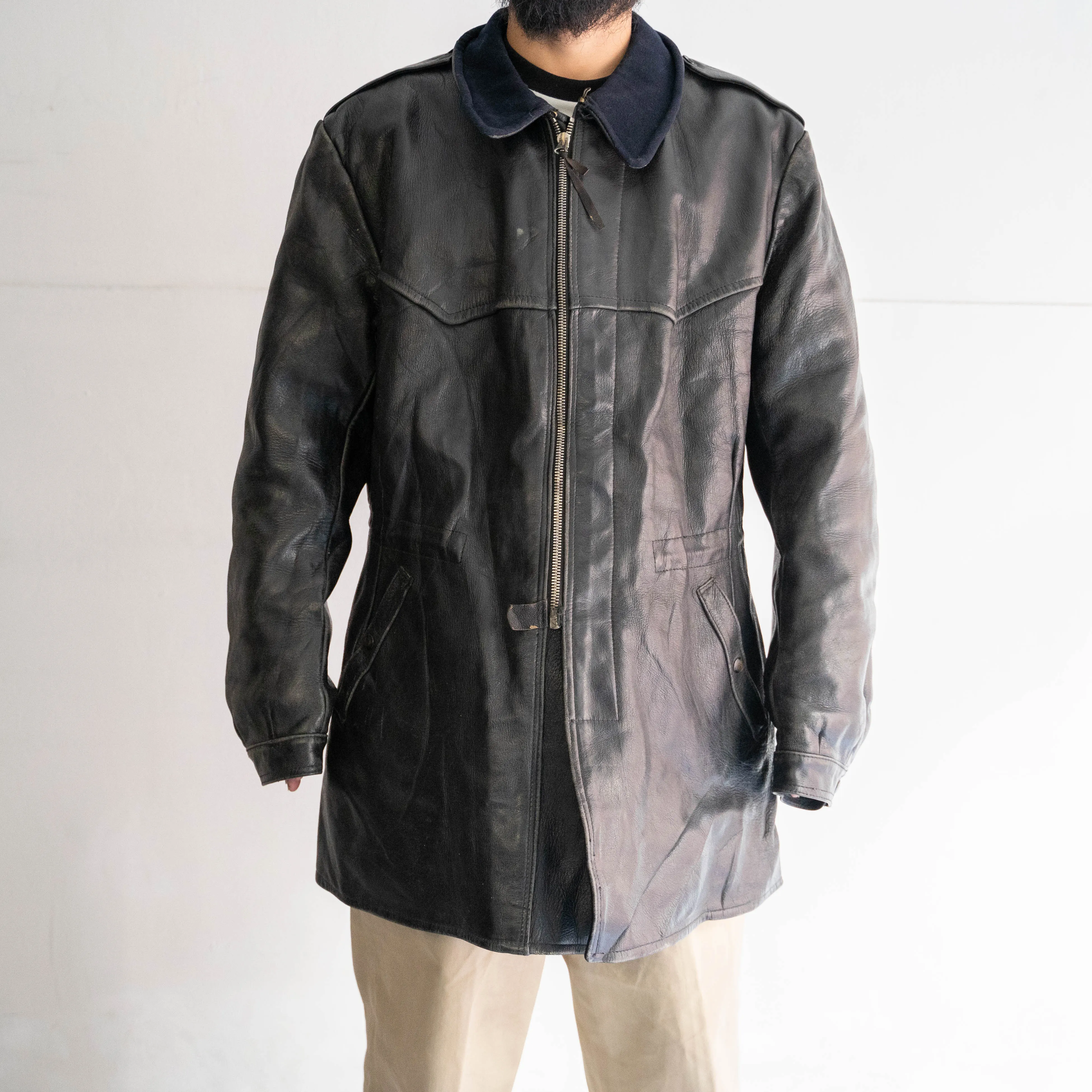 around 1950s Swedish military leather car coat