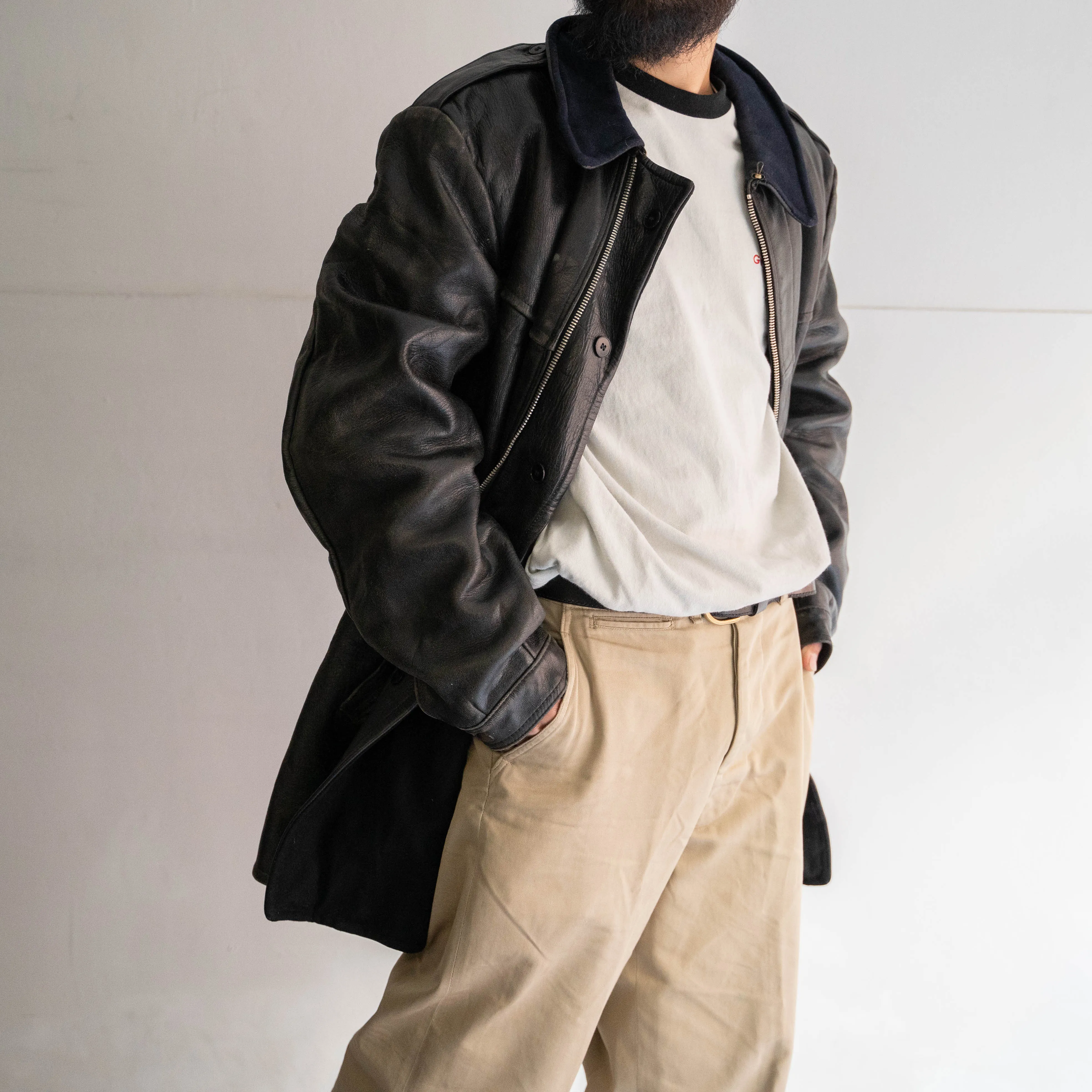 around 1950s Swedish military leather car coat