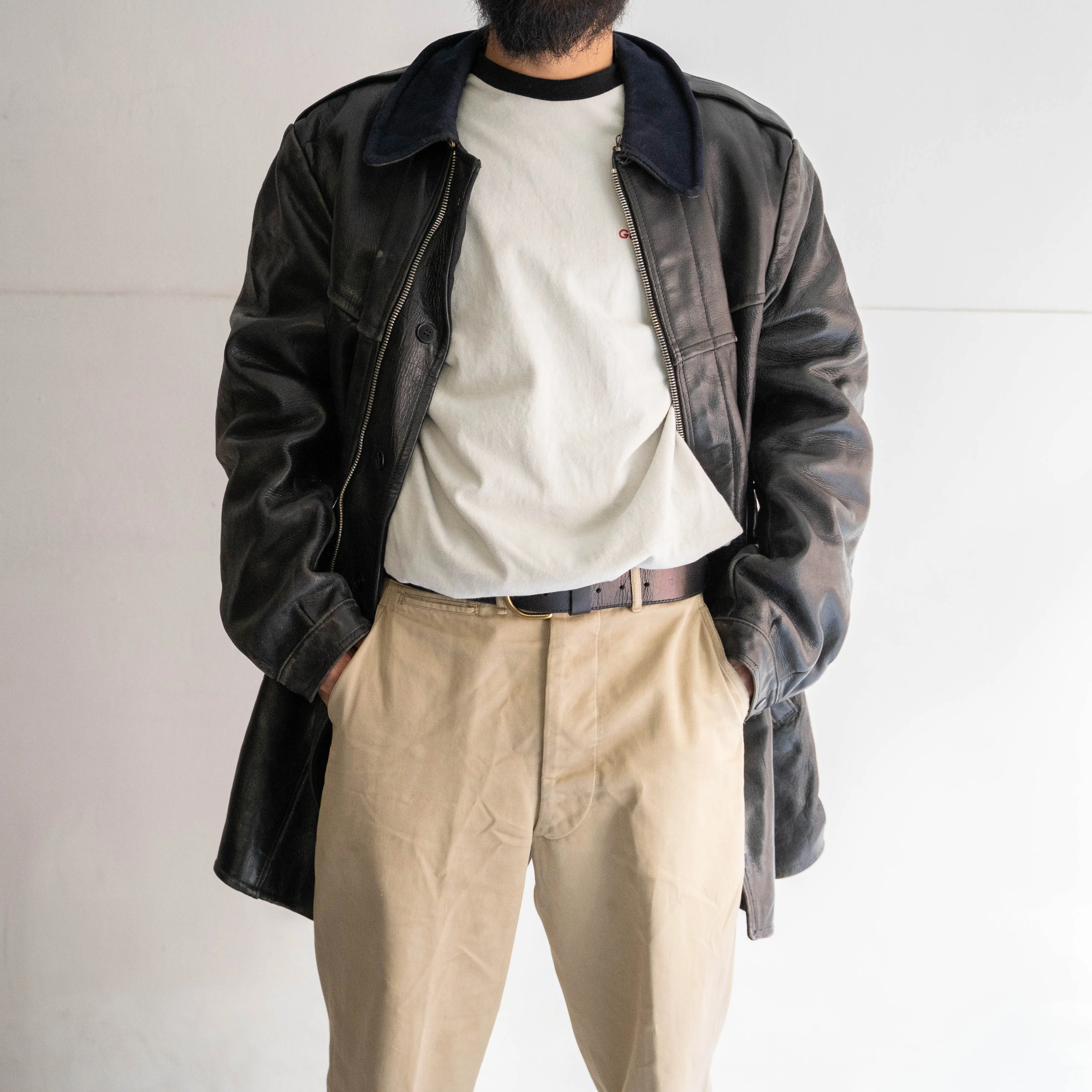 around 1950s Swedish military leather car coat