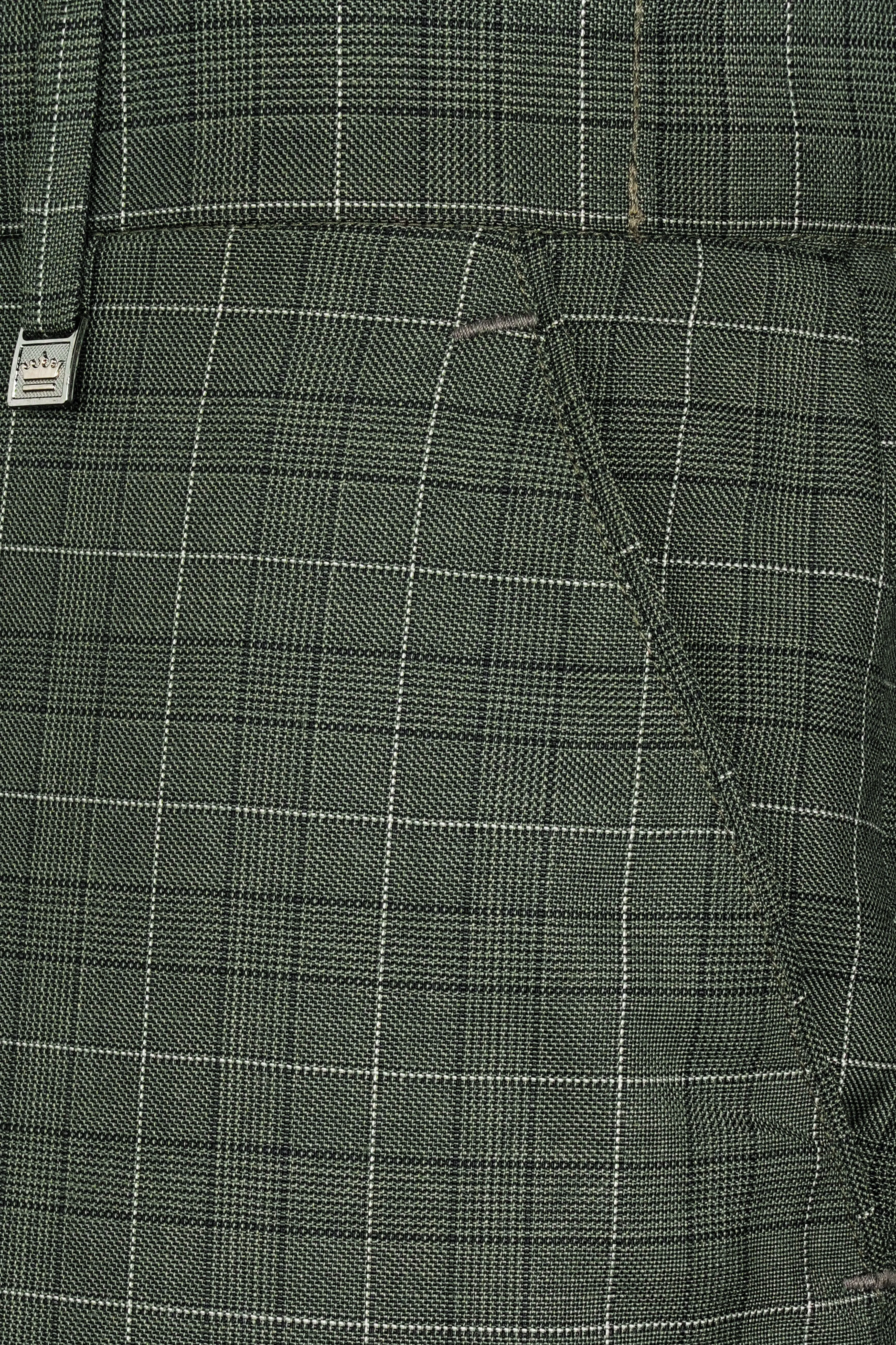 Artichoke Green Checkered Wool Rich Pant