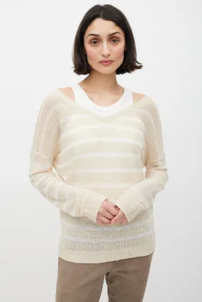 Beige Knit Striped Sequin Sweater