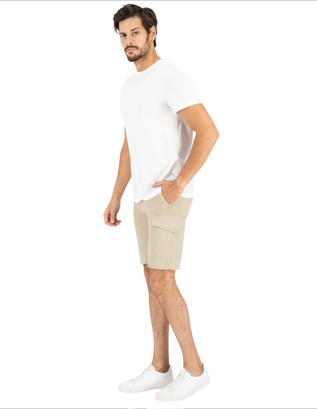 Bermuda Cargo de Gabardina Premium - Caqui