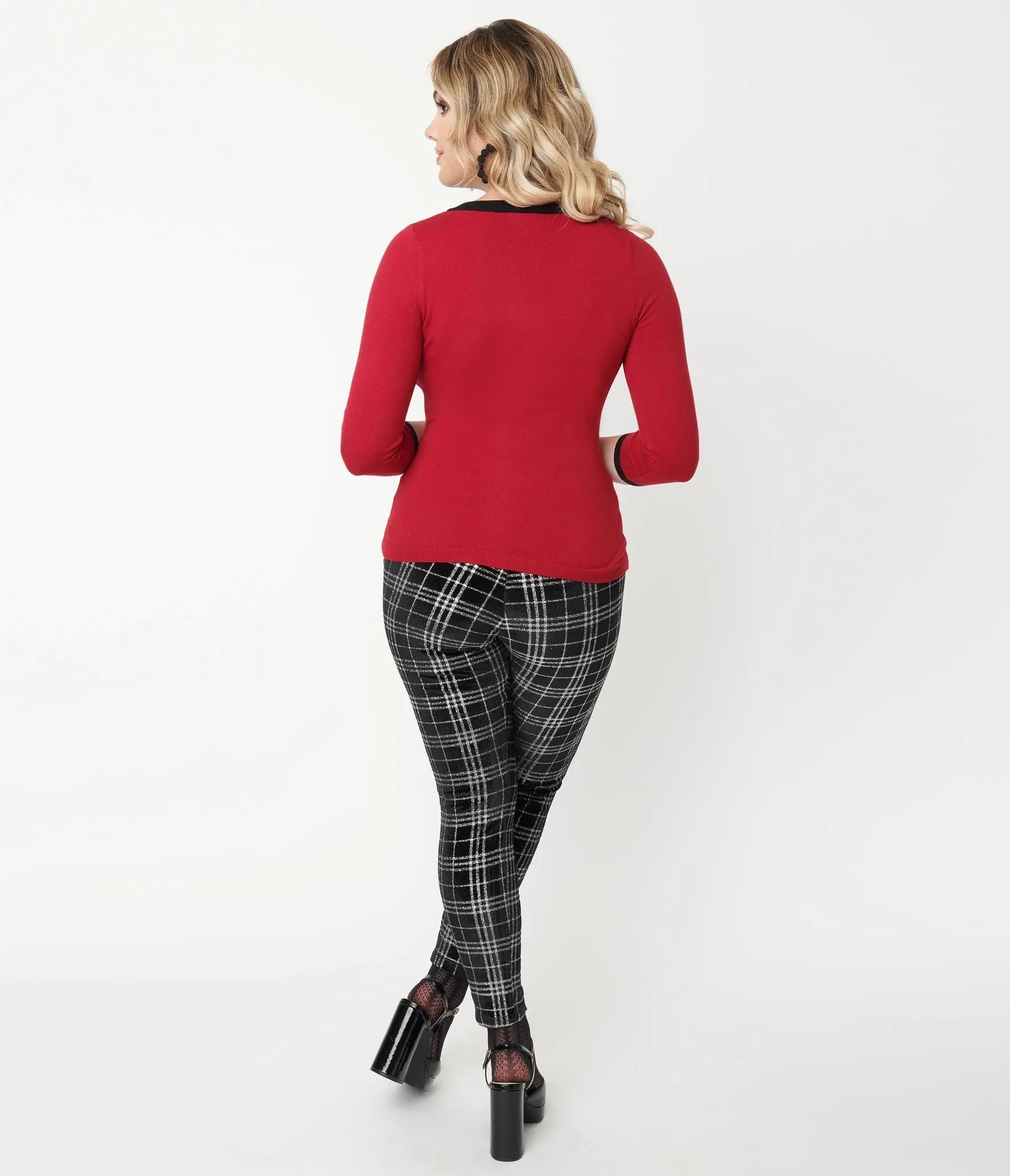 Black and Silver Plaid Velvet Rizzo Cigarette Pants
