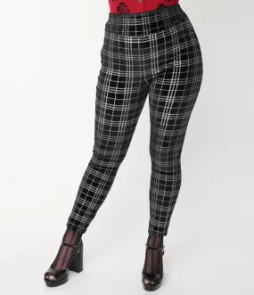 Black and Silver Plaid Velvet Rizzo Cigarette Pants