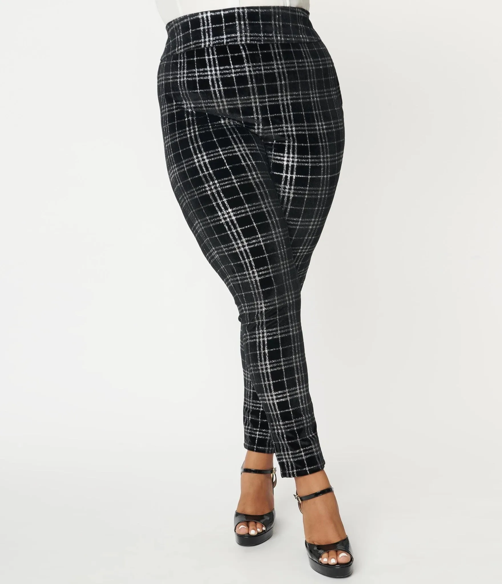 Black and Silver Plaid Velvet Rizzo Cigarette Pants