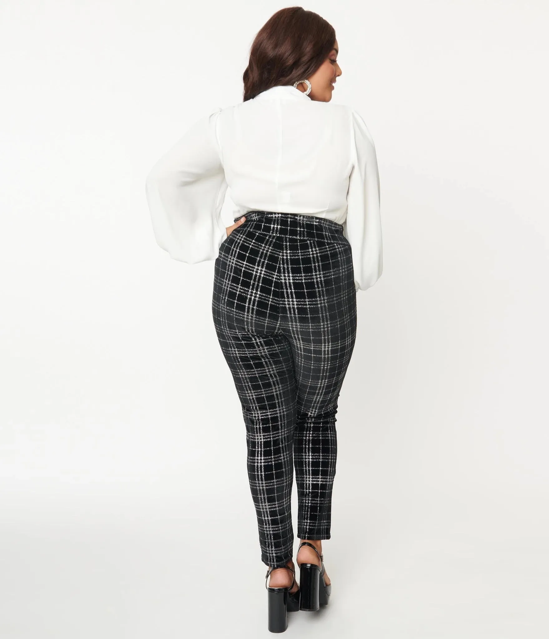 Black and Silver Plaid Velvet Rizzo Cigarette Pants