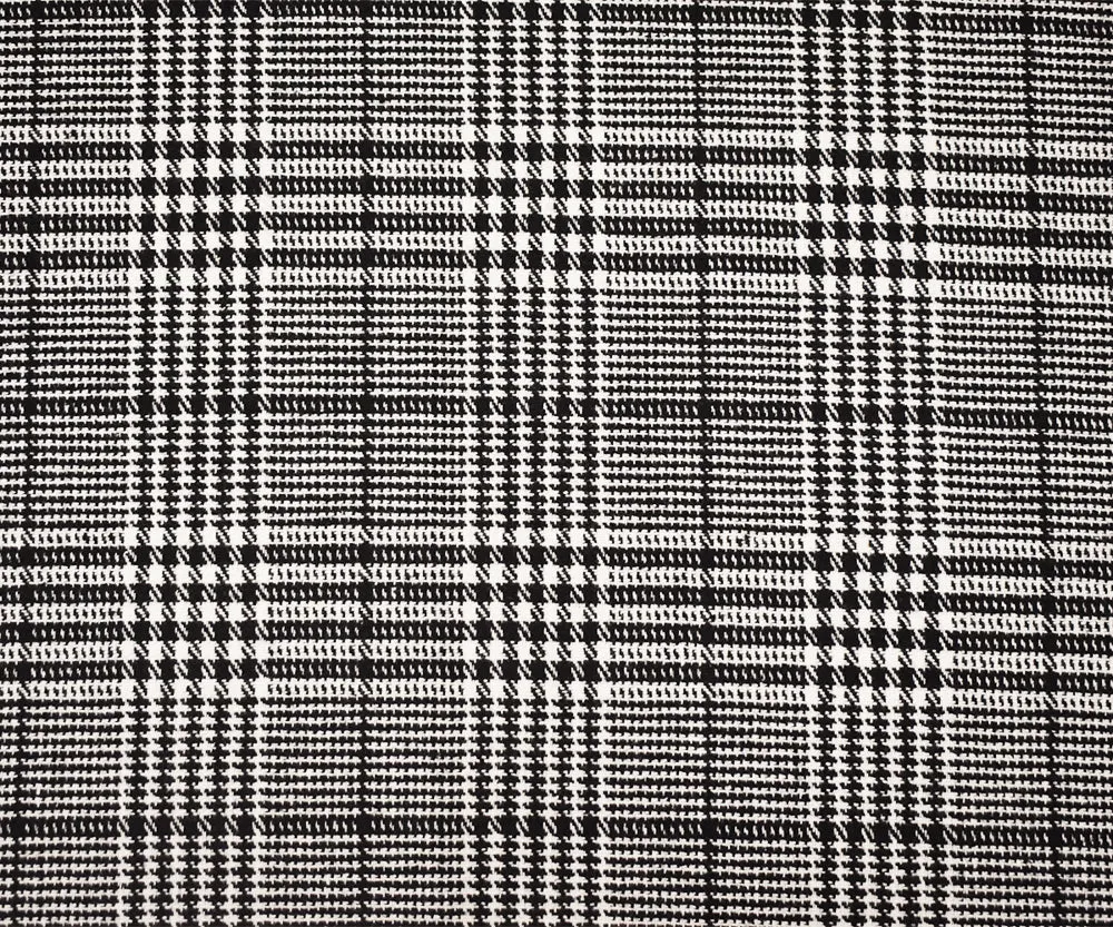 Black-White Melton Poly-Wool Glen Plaid Woven Jacketing Fabric