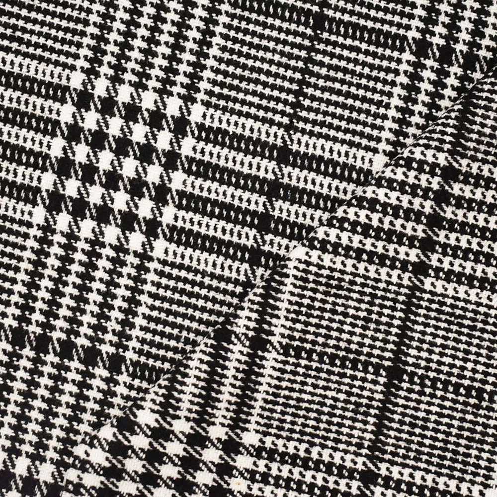 Black-White Melton Poly-Wool Glen Plaid Woven Jacketing Fabric