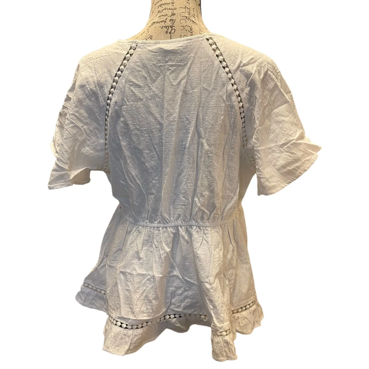 Bloomchic Cotton White Boho Babydoll V Neck Shirt Size 12