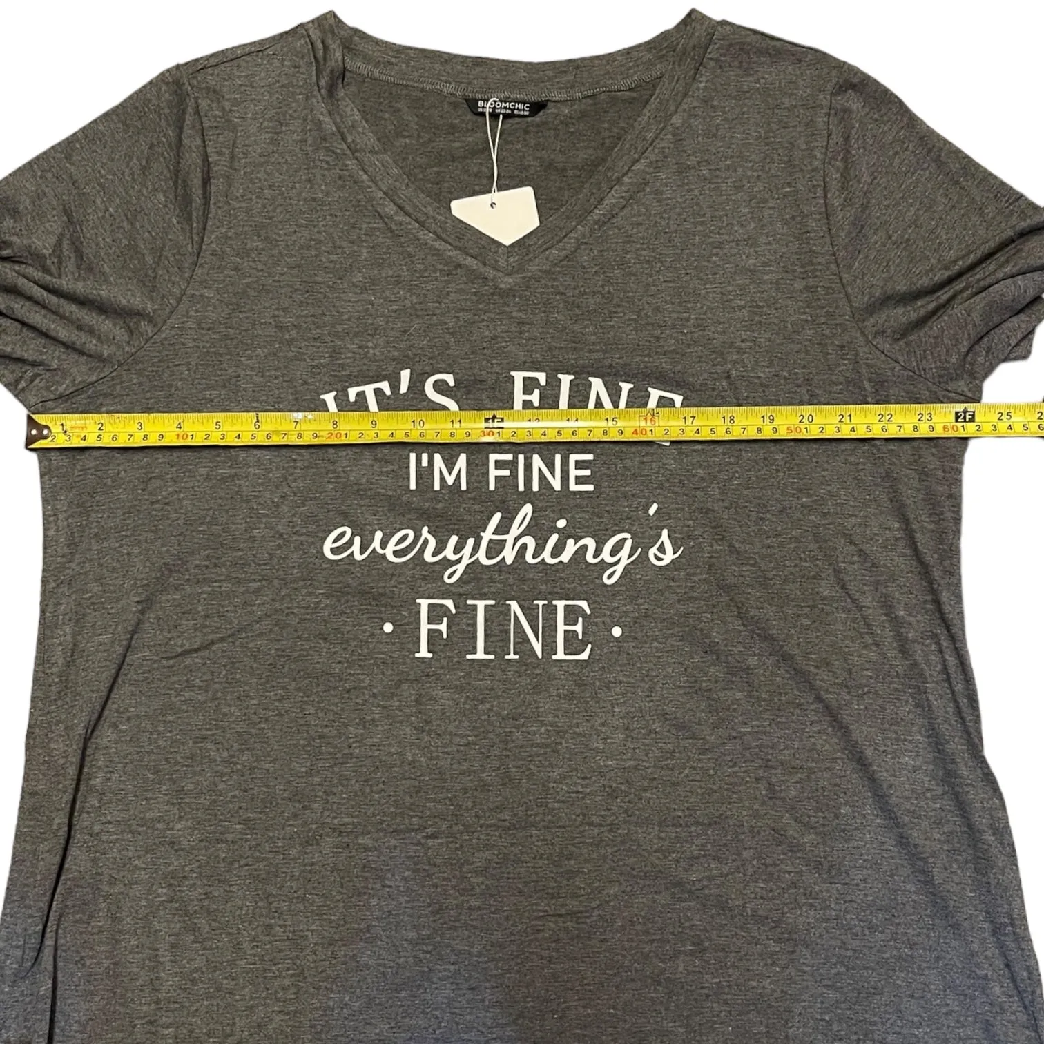 Bloomchic Gray V Neck I'm Fine Everything's Fine Shirt Size 18/20