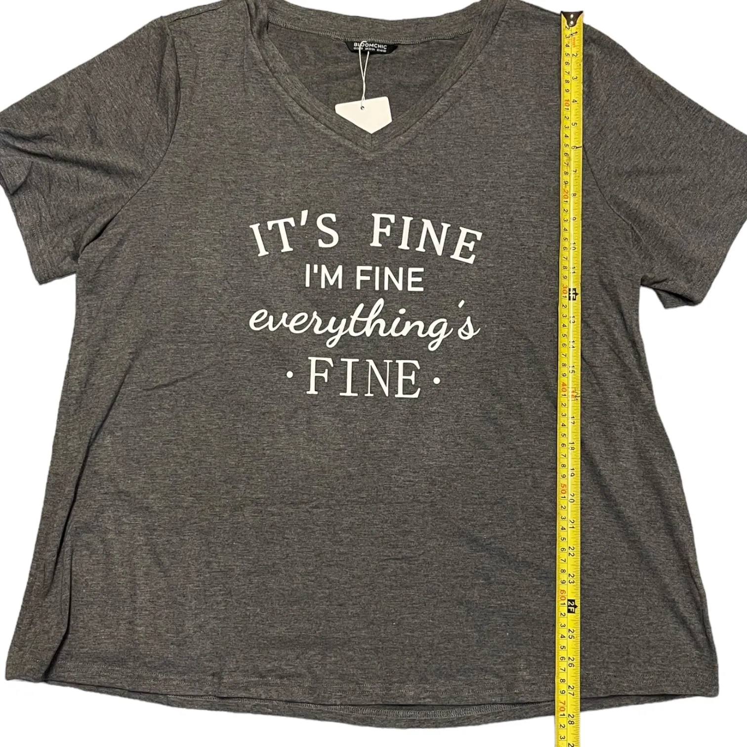 Bloomchic Gray V Neck I'm Fine Everything's Fine Shirt Size 18/20