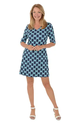 Blue Double Medallion V-Neck UPF50  Dress