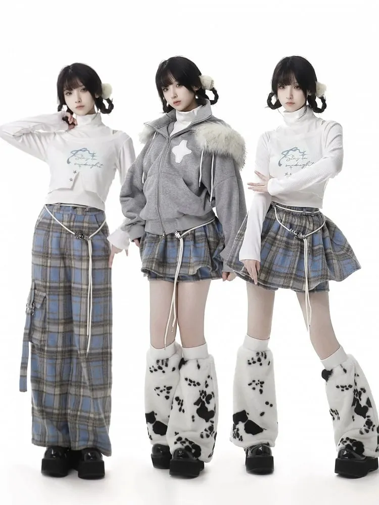 Blue Plaid Pants with Cargo Pockets