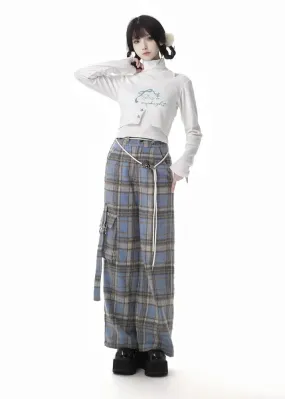 Blue Plaid Pants with Cargo Pockets