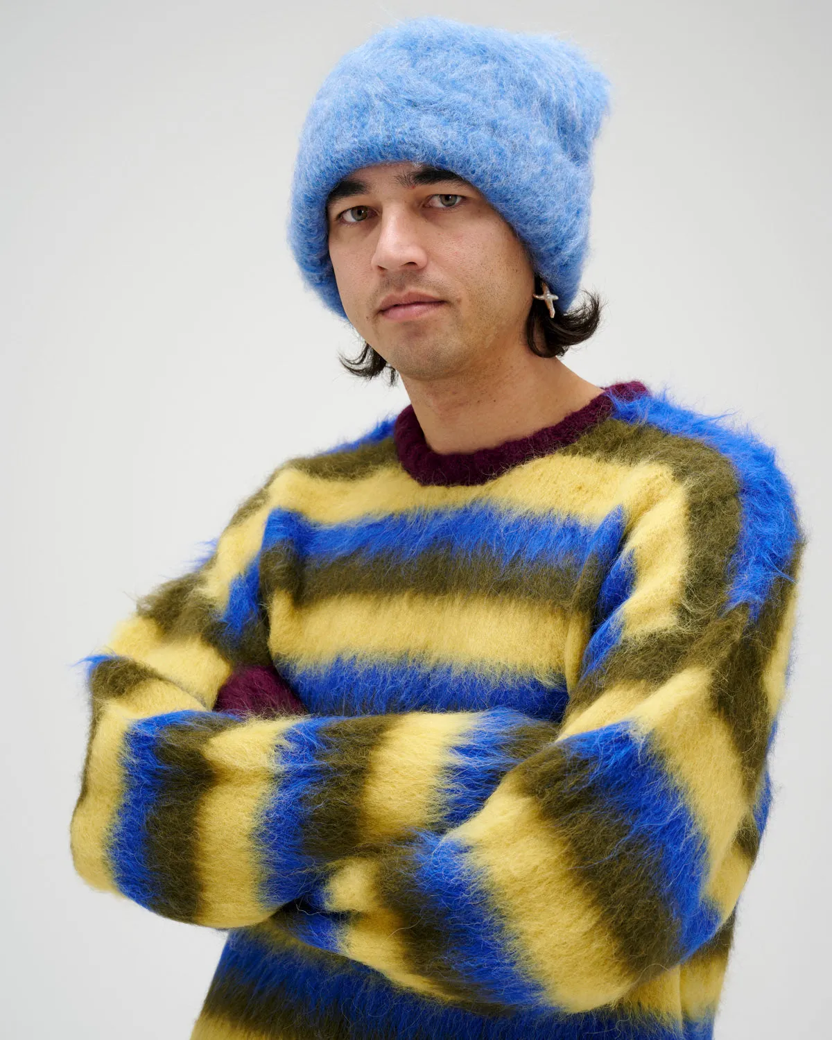 Blurry Lines Alpaca Crewneck Sweater - Yellow Multi