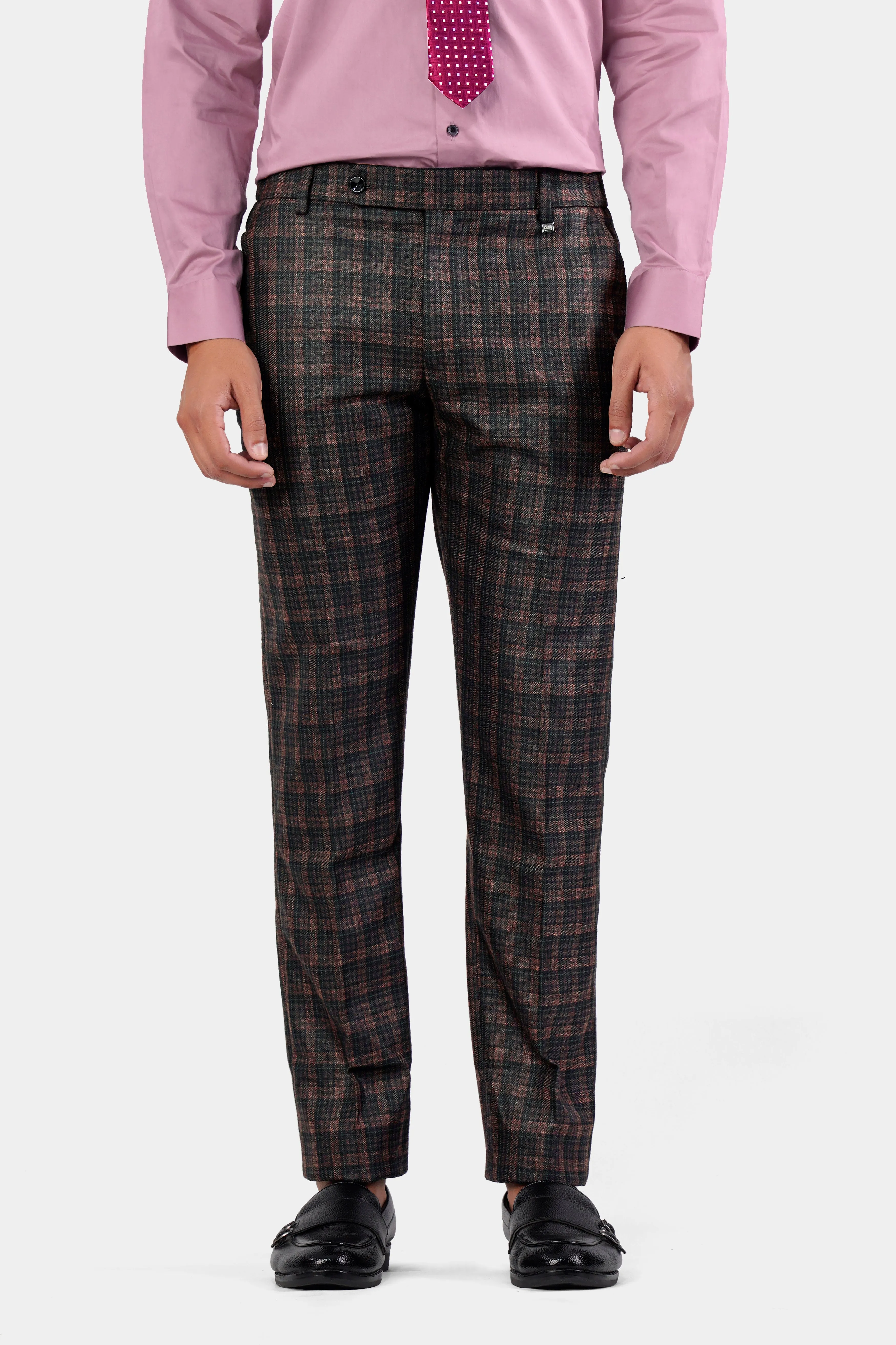 Bole Brown with Ebony Clay Black Plaid Wool Rich Pant