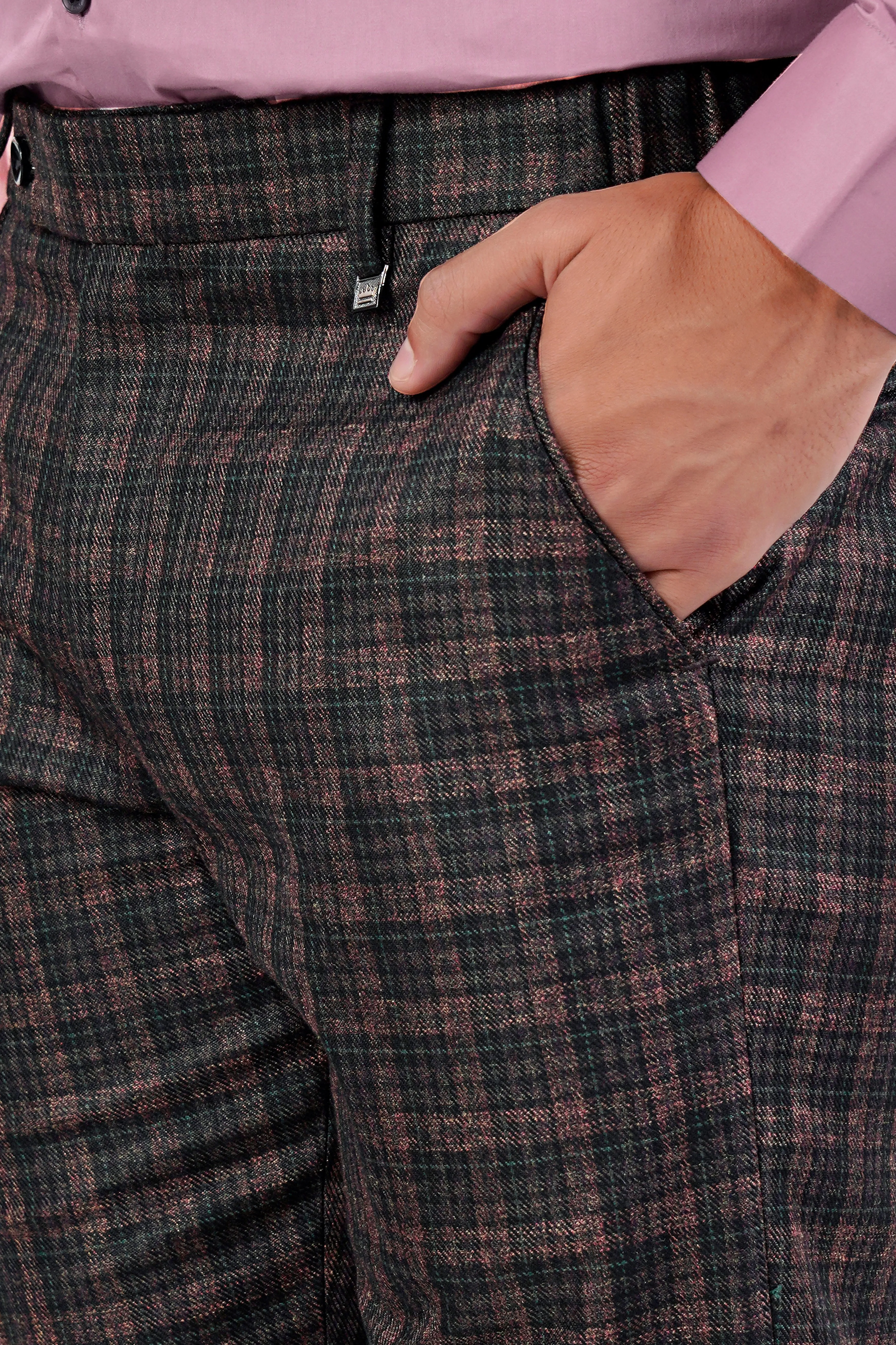 Bole Brown with Ebony Clay Black Plaid Wool Rich Pant