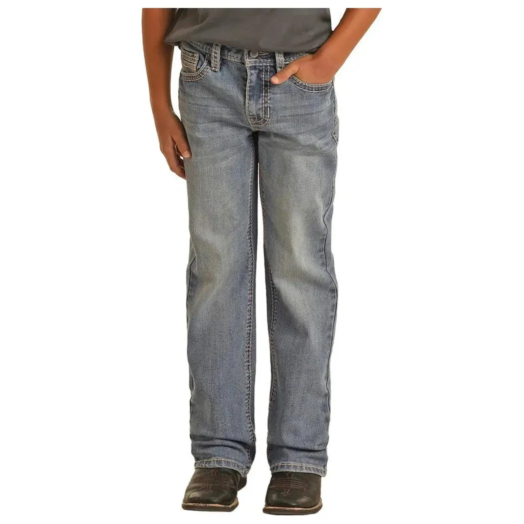 Boy's Rock and Roll Denim Ladder Stitch Relaxed Fit Bootcut Jeans BB0BD04243