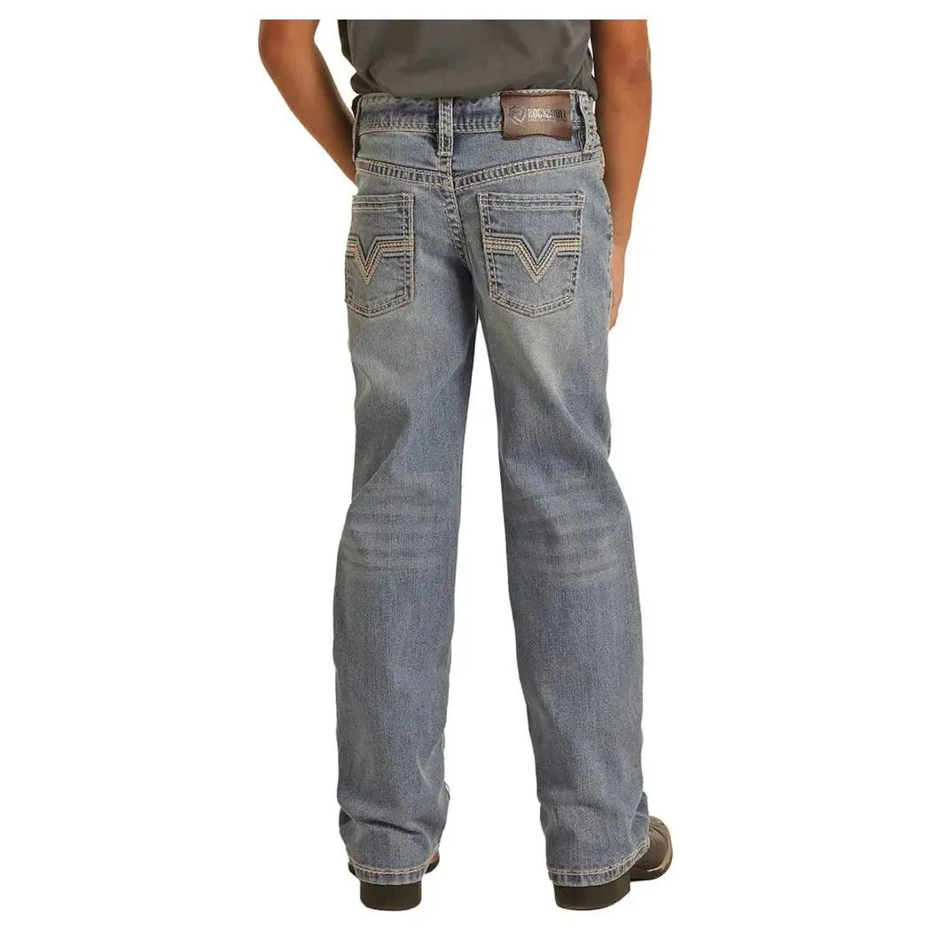 Boy's Rock and Roll Denim Ladder Stitch Relaxed Fit Bootcut Jeans BB0BD04243