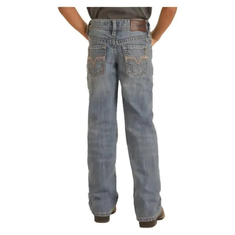 Boy's Rock and Roll Denim Rope V Relaxed Fit Bootcut Jeans BB0BD03656