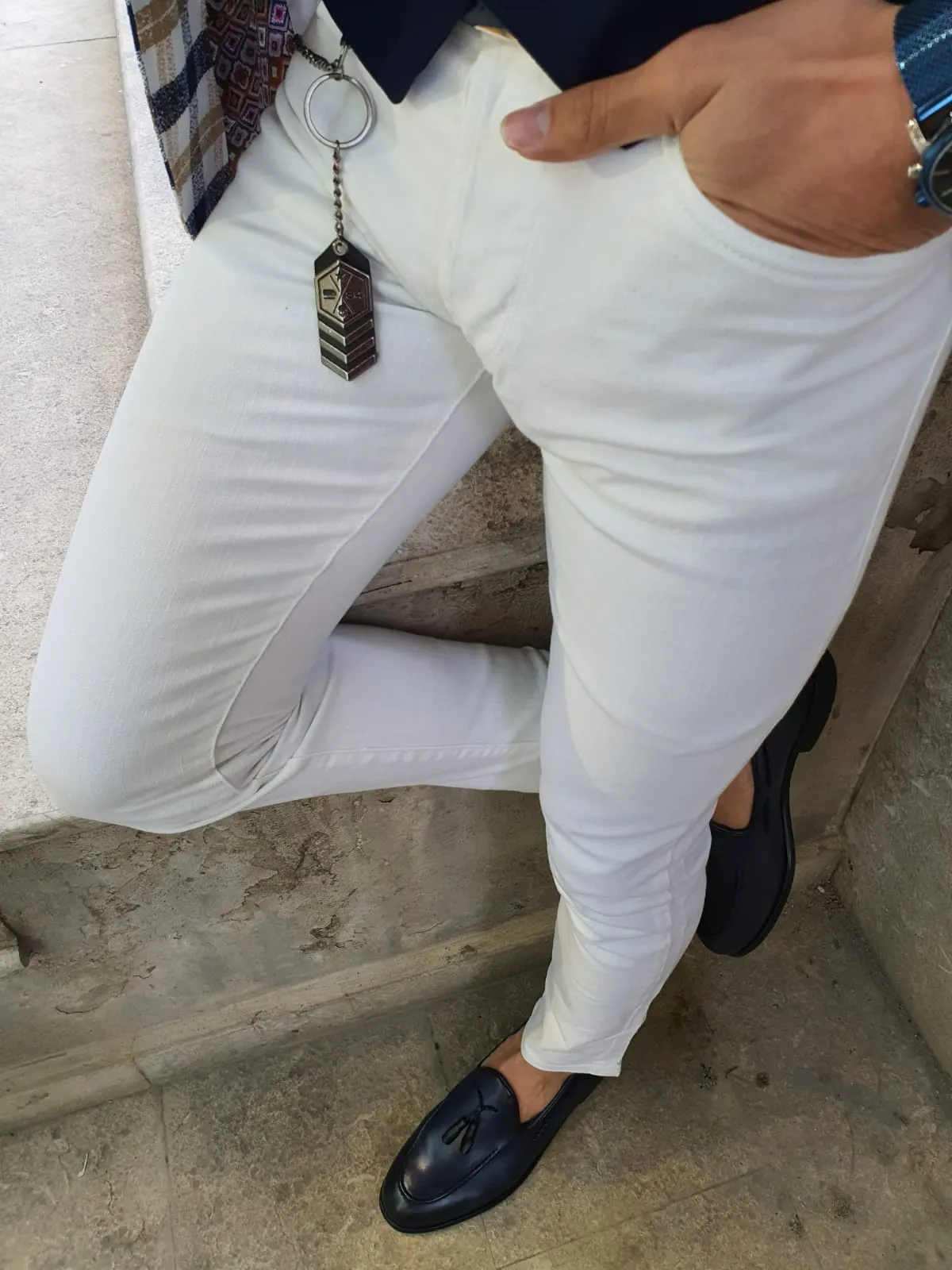 Buy White Slim Fit Handmade Jeans by GentWith.com with Free Shipping