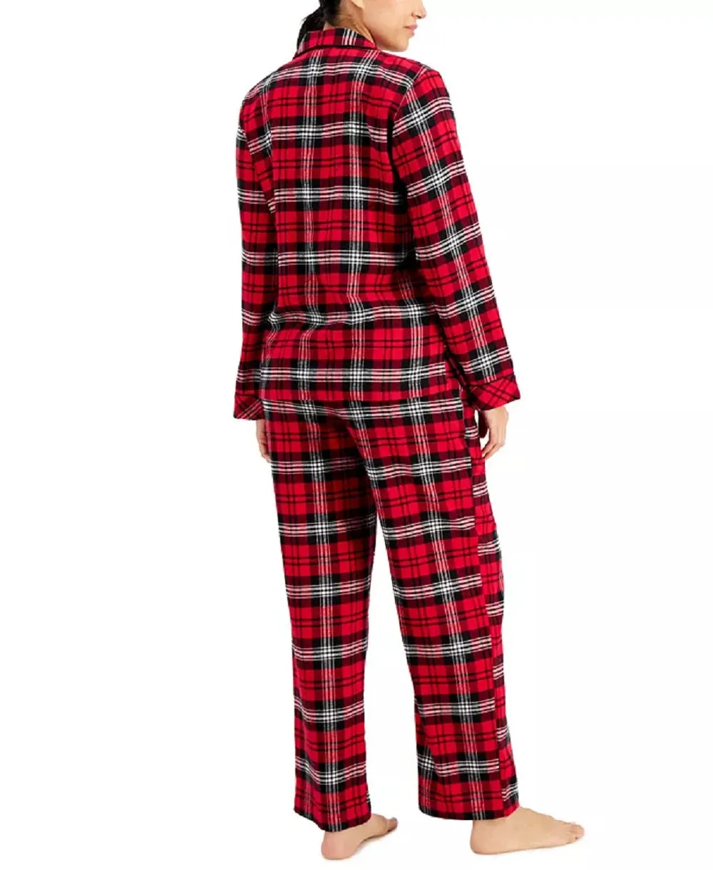 Charter Club Printed Cotton Flannel Pajama Set, S, Red
