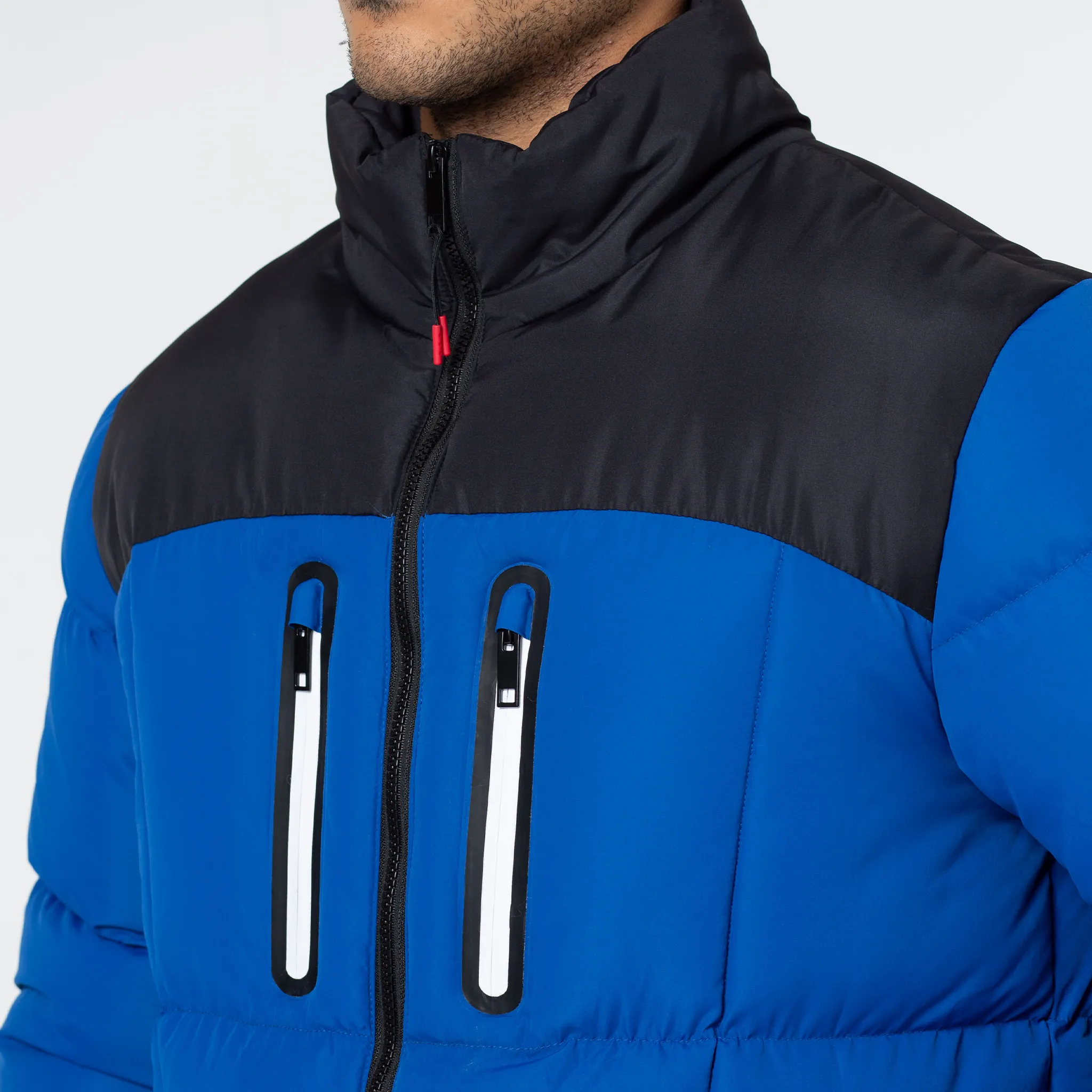 Contrast Zipped Funnel Neck Puffer Jacket | Cobalt Blue